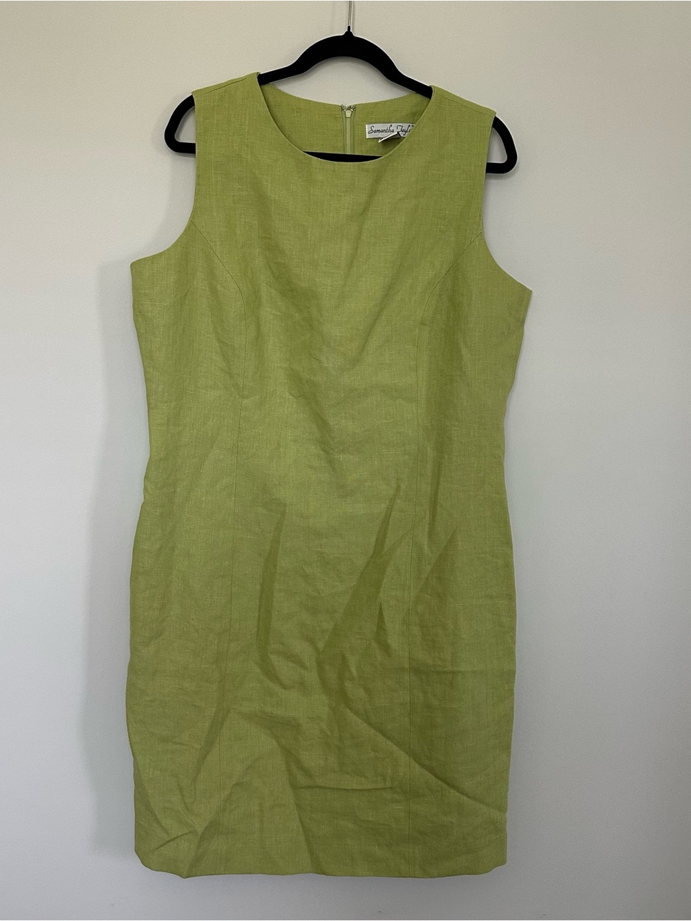 Samantha Taylor 100% Linen Sheath Dress Sleeveless Green 16W Princess Seams